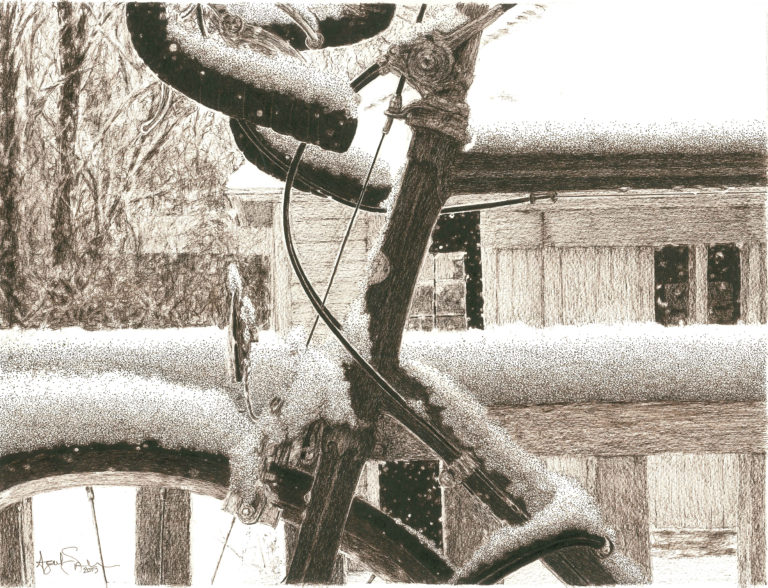 Best in Show_Azul_Sphaera_Snow_on_Bike_penandink_14x10in_2016