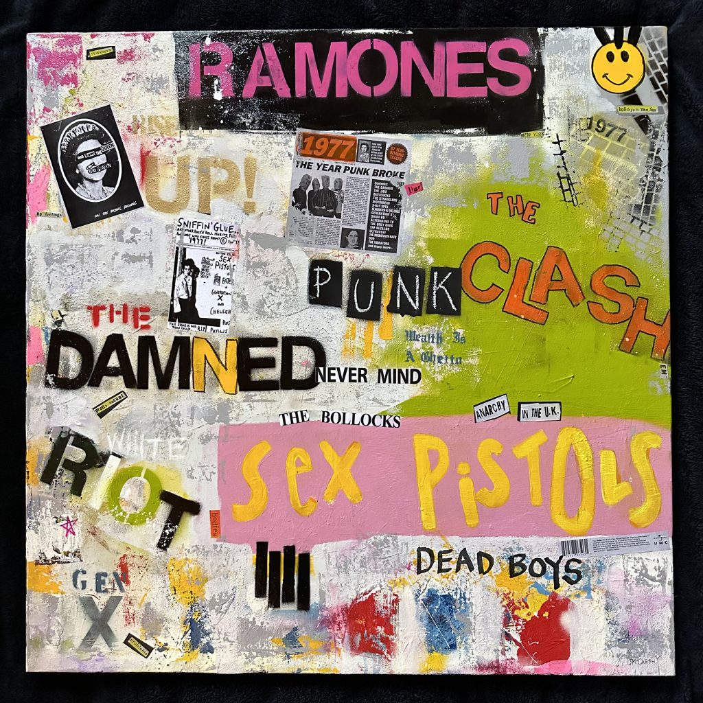 John McCarthy - 1979-Punk - Acrylic, Collage and Mixed Media on 36inx36in Gallery Canvas - www.johnmccarthyart.com