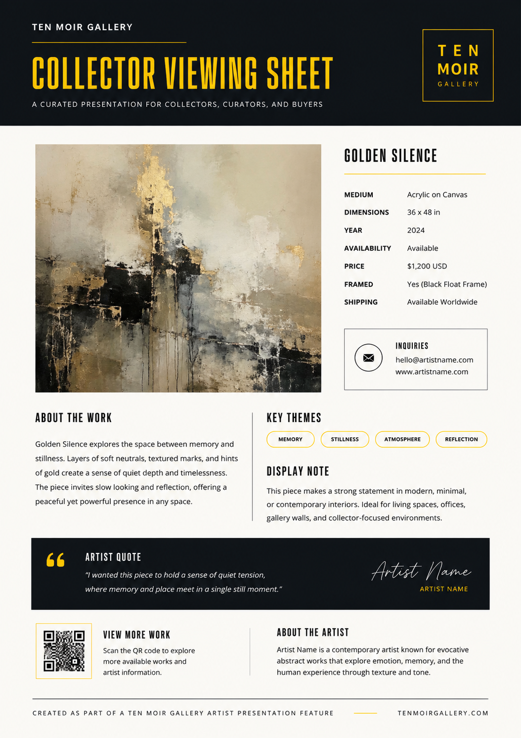 Example Collector Viewing Sheet template preview