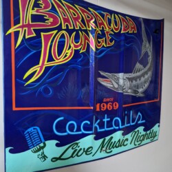 Larry Cabral - Barracuda Lounge, oil paint on metal car hood