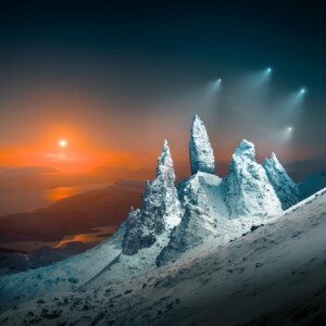 Liam Man - Moonrise Sprites over Storr - Photography (aerial light painting at night, No AI)- https://www.theliamman.com