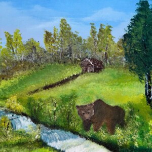 Megan A. Stanford - Bear in Flowers, Acrylic on Canvas- No Website