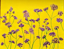 Verbena on yellow, acrylic - http://outsidein.org.uk/galleries/ruth-breen-artwork/ Ruth Breen - Verbena on yellow, acrylic