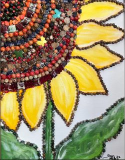 Golden Bloom - Mixed Media (acrylic on canvas board and beads) - https://sites.google.com/view/susn-milln/home Susan Millan - Golden Bloom - Mixed Media (acrylic on canvas board and beads)