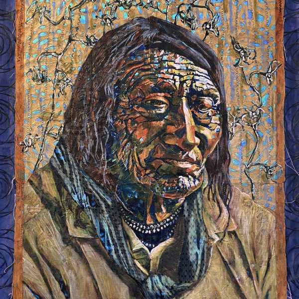 Heidi Brueckner_Withered Crow_Oil, Fabric, Thread, Paper on Canvas_43_ x 35_2022