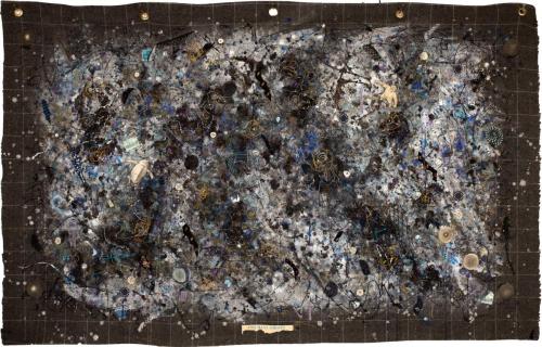 Derek Owens - Too Many Ghosts - mixed media on fabric (acrylic, papers) - $3,400