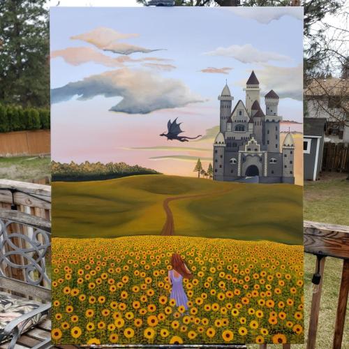 OEnone Shore Tisdel - Sunflower field - Acrylic on canvas - 1500