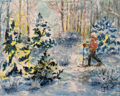 Tatjana Tarasenko / Title: Skiing in the forest / Medium:Oil / Dimensions: 50x40 cm / Price: 520 pounds / Website: aklamena.co.uk