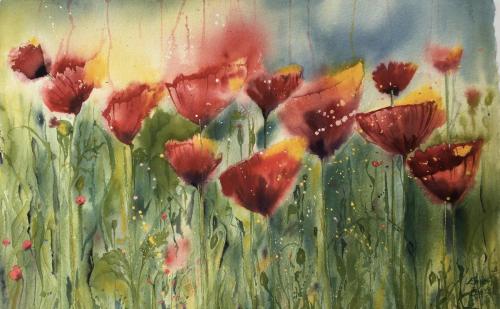 Poppies in a Line